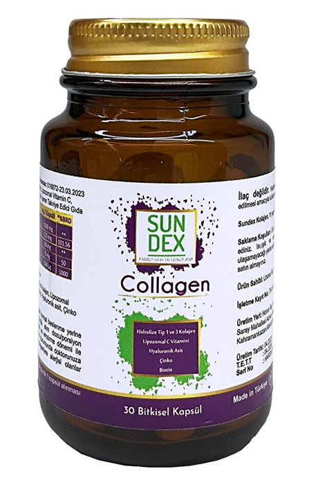 Collagène hydrolysé de type I-III Sun Dex avec Liposomal C, Acide Hyaluronique - 30 Capsules