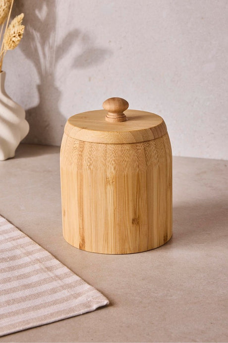Natural Bamboo Spice Jar with Lid - 10x14 cm Storage Canister