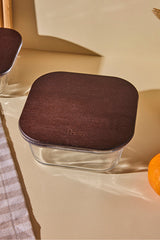 540ml Square Glass Food Storage Container with Wooden Lid