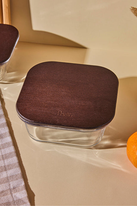 540ml Square Glass Food Storage Container with Wooden Lid