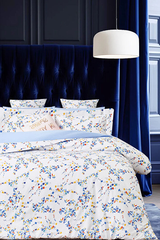 Botanical Blue Double Duvet Cover Set - 4-Piece Cotton