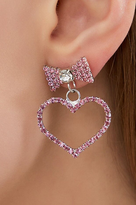 Pink Bow Heart Crystal Zircon Stone Earrings