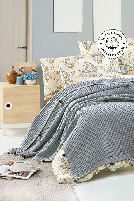 100% Cotton Double Waffle Bedspread Pike - Grey