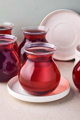 Gold Detailed Glass Tea Set - 6 Person, 12 Pieces, 210ml