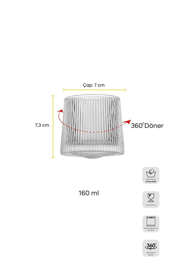 Luster 360° Rotating Ribbed Whiskey & Beverage Glasses - 160ml, Set of 2