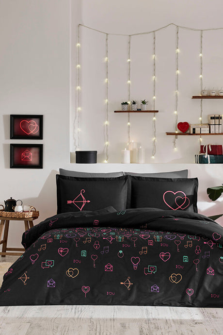 Gleam Love Double Duvet Cover Set - 100% Cotton, 6 Pieces