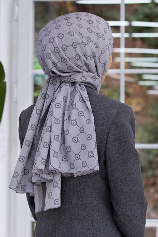 Luxury Medina Silk Feel Shawl - Grey