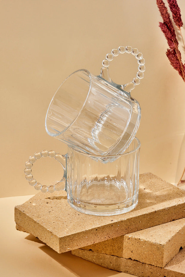 Ringo Dream Line 325ml Glass Mugs - Set of 2 with Beaded Handles