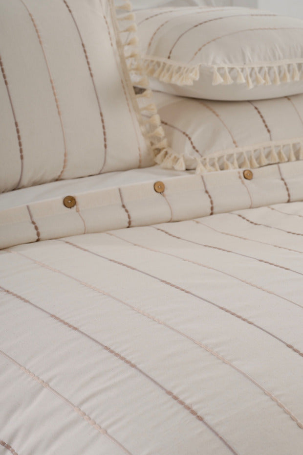 Double Cotton Duvet Cover Set - Buttoned & Tasseled
