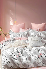 Double Size 4-Piece Duvet Cover Set - Polka Dot & Bow