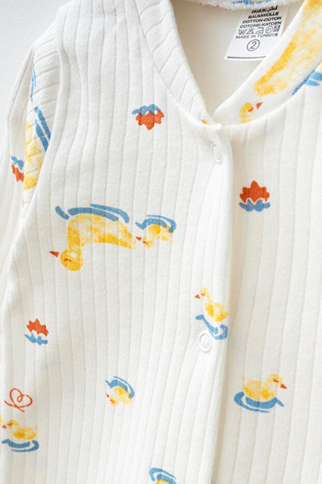 Baby Duck Print Ribbed Cotton Romper - 0-3 Months