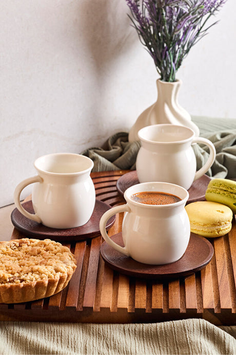 Dark Retro Cube Porcelain Coffee Cup Set with Acacia Saucers, 6 x 90ml