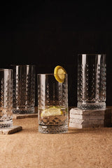 Marilyn Long Drinking Glasses - 450ml, Set of 4 with Diamond Texture