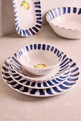 27-Piece 6-Person Ceramic Dinnerware Set - Lemon & Blue Stripe Design