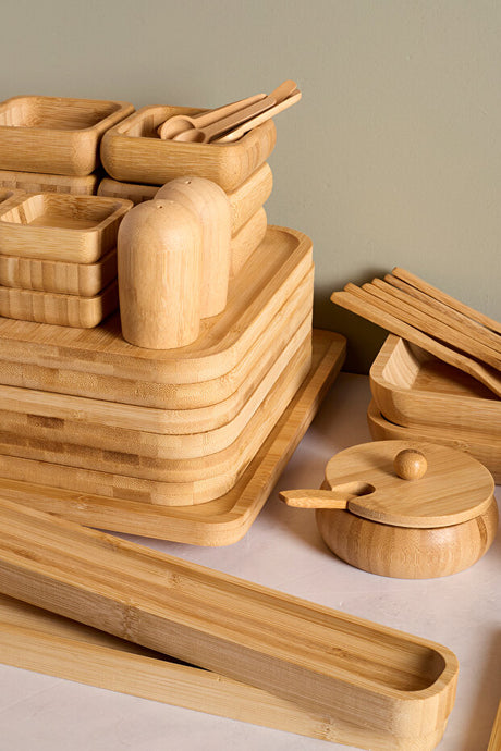 67-Piece Bamboo Breakfast Set - Natural & Modern Design for 6