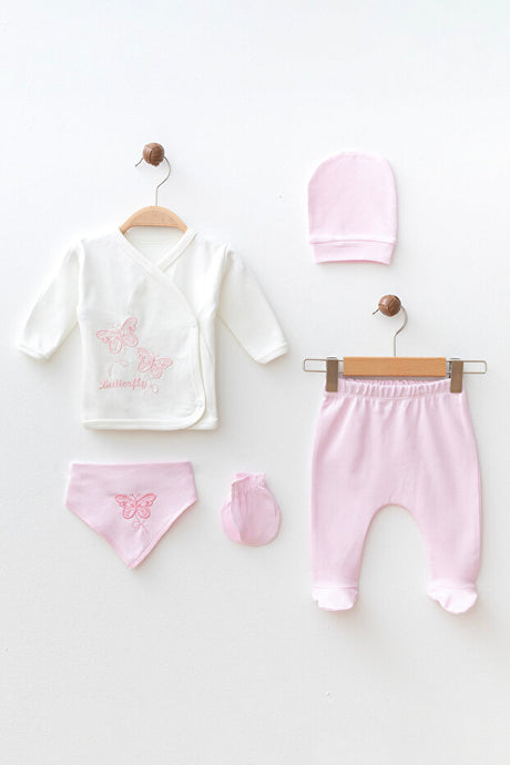 Butterfly Embroidered 5-Piece Newborn Hospital Exit Set - 0-3 Months
