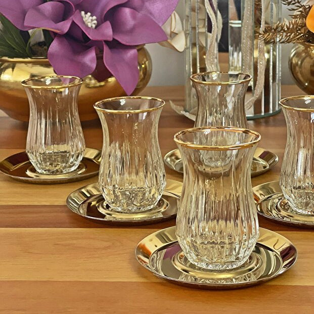 P&ora Premium Echo Gold Rimmed Glass Tea Set - 12 Piece