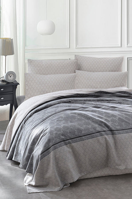 Printed Pique Set - Double, 4-Piece, 100% Cotton Grey