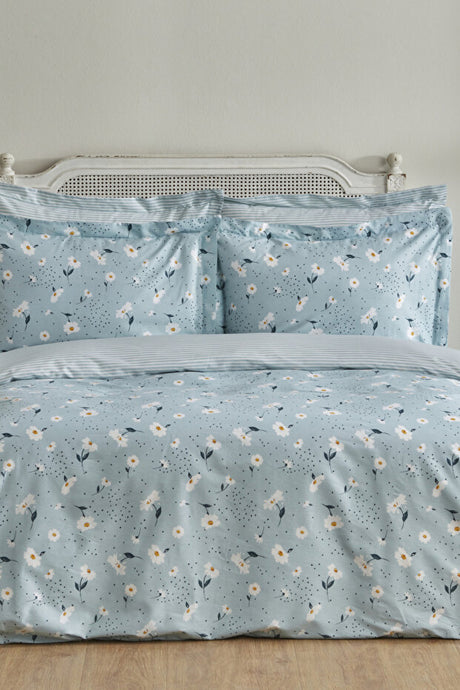Daisy 100% Cotton Double Duvet Cover Set - Mint Blue
