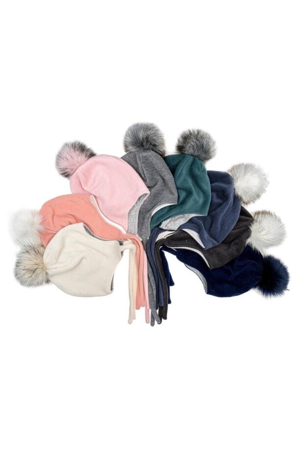 Cappello in Pile per Bambini - Grigio con Pom-Pom, 0-1 Anni