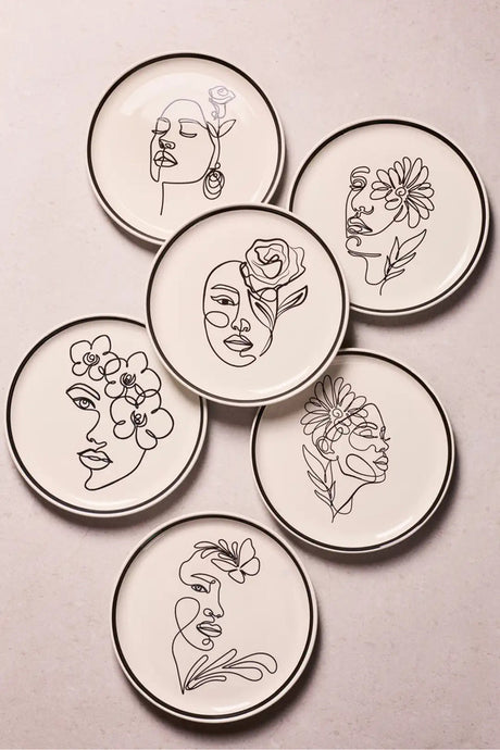 Viso 21 cm Abstract Line Art Floral Dessert Plates Set - 6 Pieces