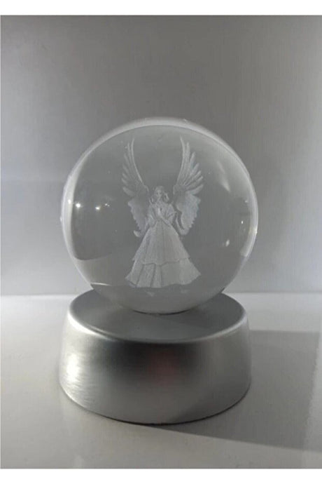 Angel Figurine LED Light Glass Sphere with Stand - 8.5 cm Height
