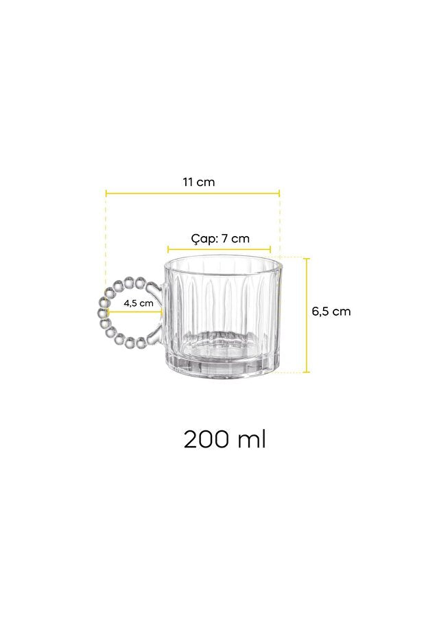 Elegant 6-Piece Glass Tea Cup Set - 200ml with Ergonomic Handles