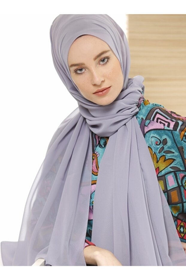 Dark Grey Crepe Chiffon Shawl - Lightweight & Elegant