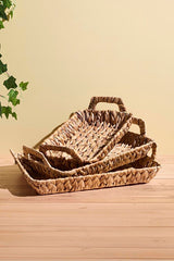 Woven Rectangular Serving Trays - Set of 3 with Handles