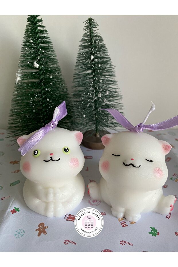 Handmade Vanilla Scented Cat Figurine Candles - 2-Piece Gift Set
