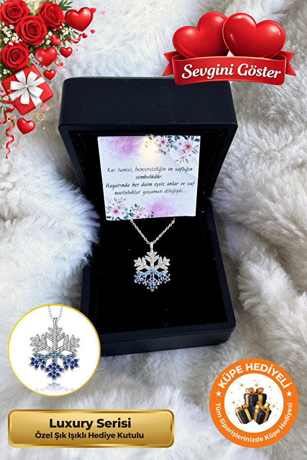 925 Sterling Silver Plated Snowflake Necklace with Light-Up Gift Box