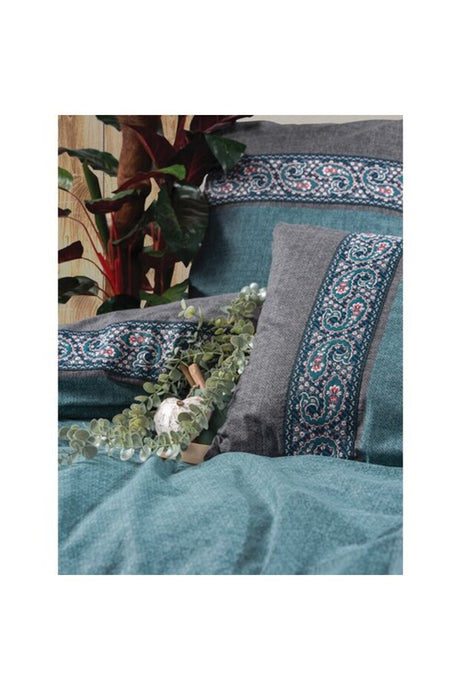 Folk Art Double Duvet Cover Set - 100% Cotton, Erna Petrol