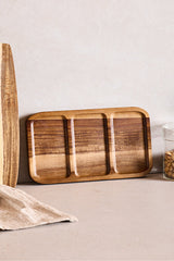 Natural Wood 3 Compartment Snack Serving Tray - 25x14 cm