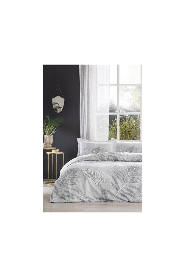 Frunze Double Duvet Cover Set - 100% Cotton Grey