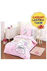 Unicorn Single Size Duvet Cover Set with Fitted Sheet