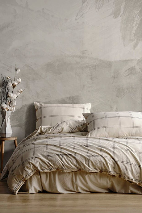 100% Cotton Plaid Duvet Cover Set - Double 200x220cm