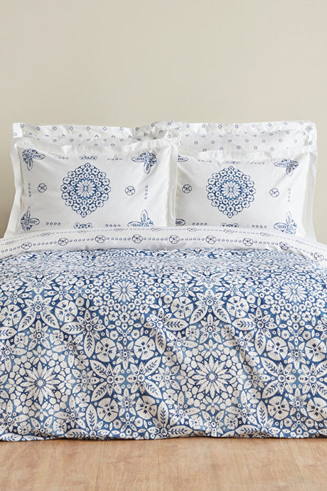 Ida Blue Floral Single 100% Cotton Duvet Cover Set