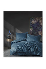 Elegant Stripe Double Duvet Cover Set - Satin Blue