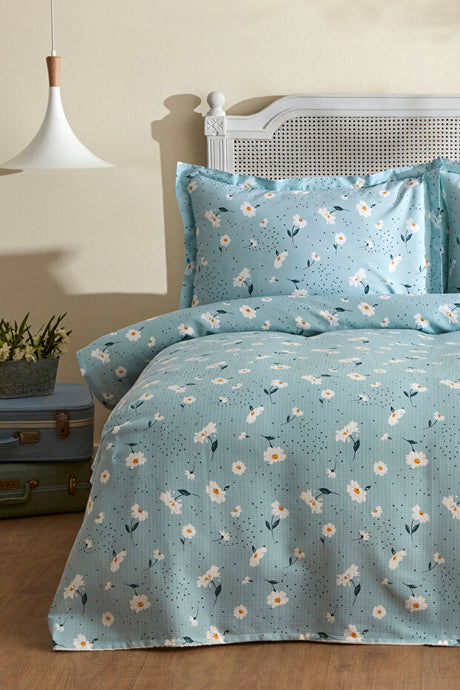 Daisy 100% Cotton Double Pique Bedding Set - Mint
