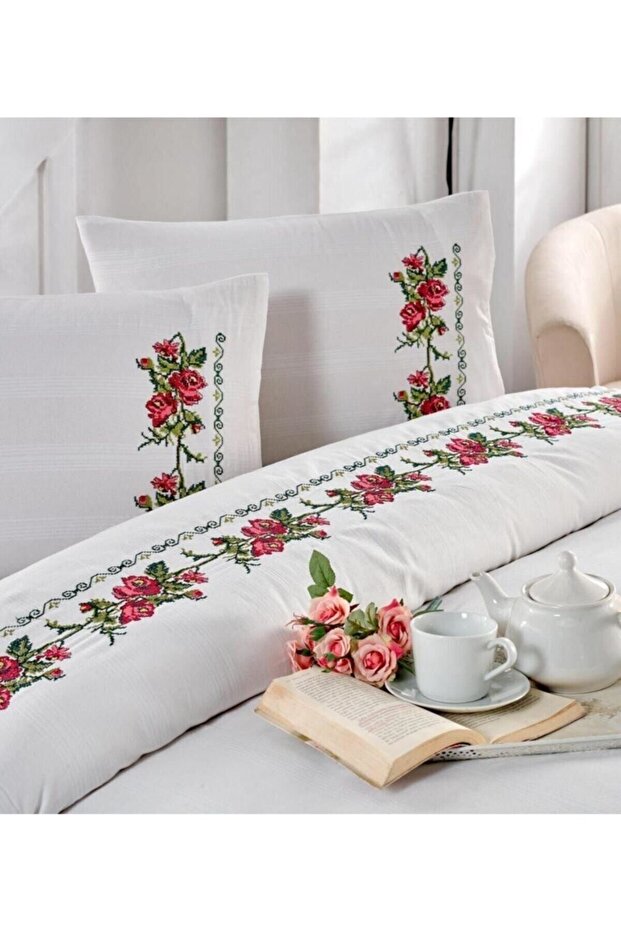 Buldan Embroidered Double Duvet Cover Set - 100% Cotton