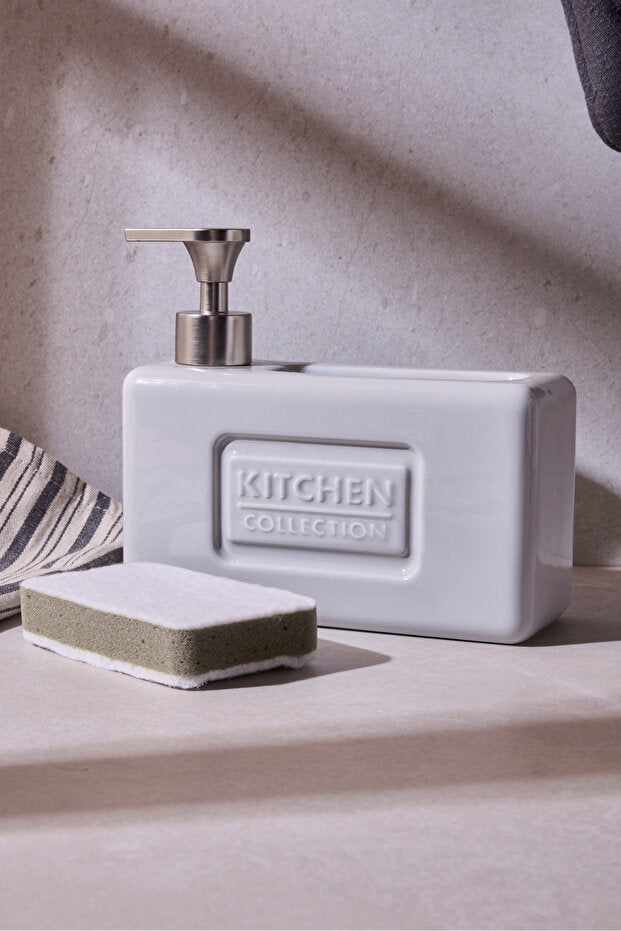 750ml Porcelain Kitchen Liquid Soap Dispenser with Sponge Holder