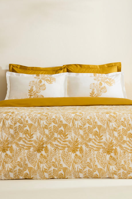 Orla 100% Cotton Double Duvet Cover Set - Yellow Pattern