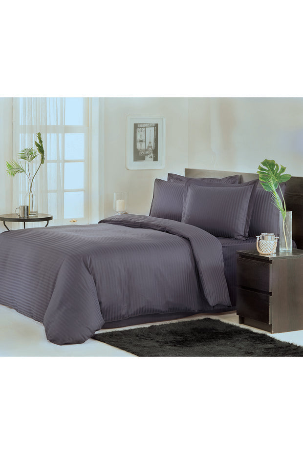 Line Double Satin Duvet Cover Set - 100% Cotton Anthracite