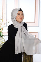 Silver Grey Striped Chiffon Shawl
