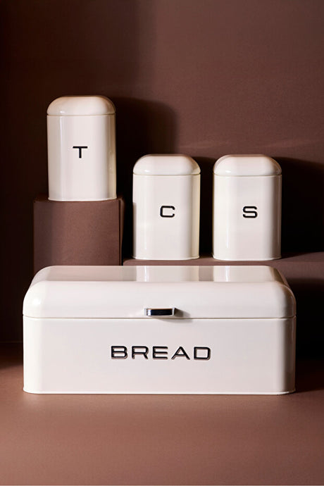 Retro Cream Bread Box & 3 Storage Jars Set for Kitchen