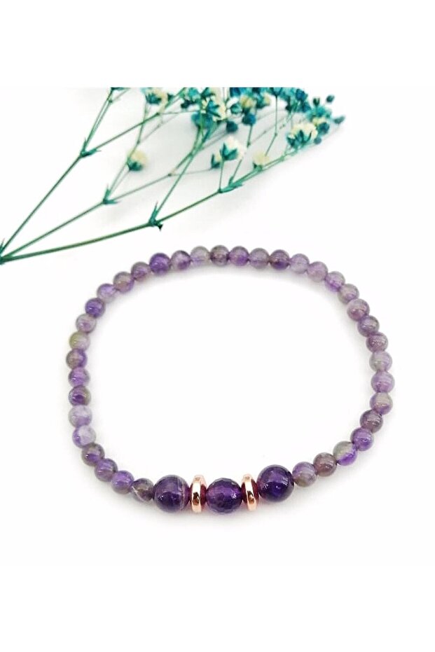Amethyst Natural Stone Bracelet - 4mm Beads, 18-19cm Length