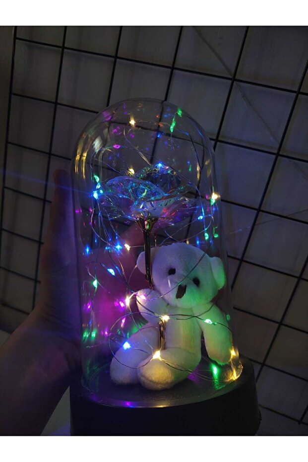 LED Light-Up Eternity Rose & Teddy Bear Dome - Romantic Gift
