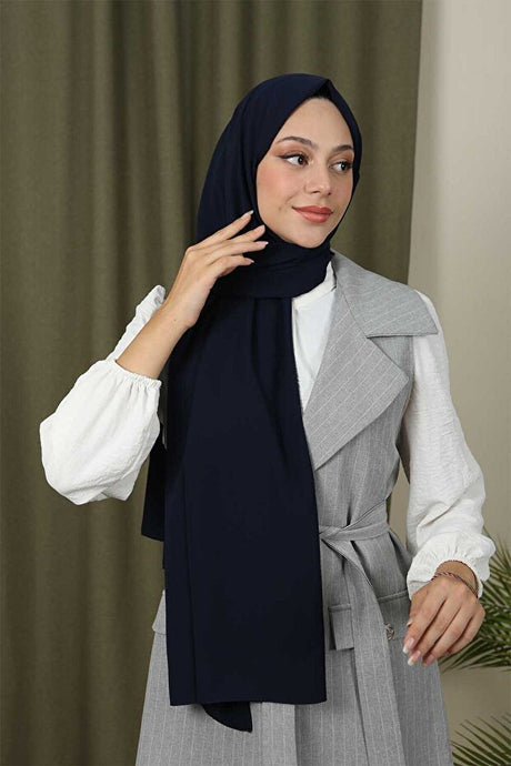 Women's Luxury Medina Silk Shawl - Navy Blue, Wrinkle-Free