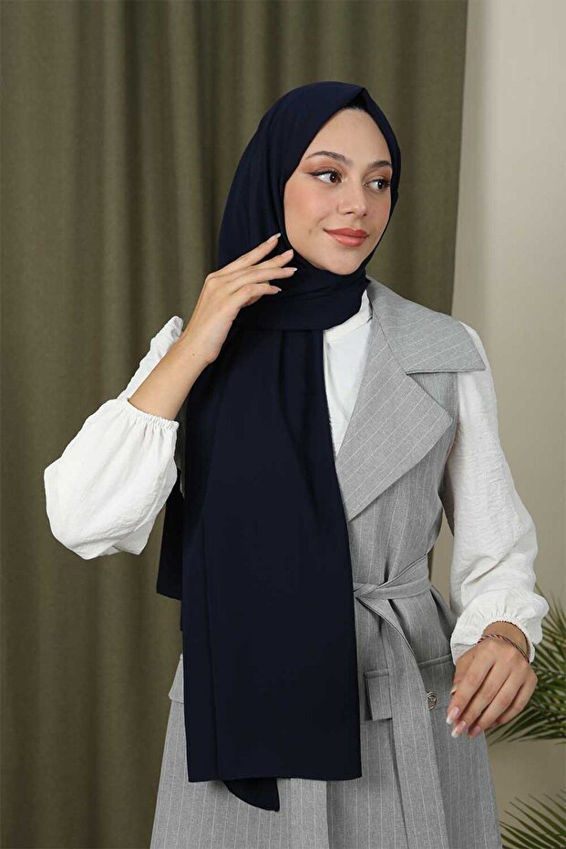 Women's Luxury Medina Silk Shawl - Navy Blue, Wrinkle-Free