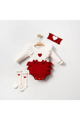 Ensemble 3 pièces pour bébé fille avec chaussettes - motif cœur rouge